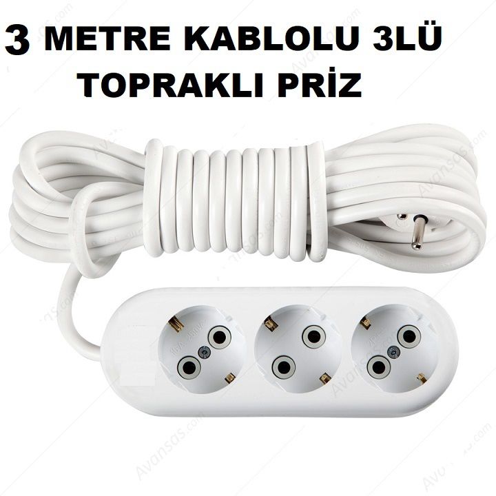 https://www.fullyedekparca.com/3 METRE ÜÇLÜ PRİZ , 3 LÜ TOPRAKLI GRUP PRİZ 3 MT KABLOLU TOPRAKLI FİŞLİ KABLOLU