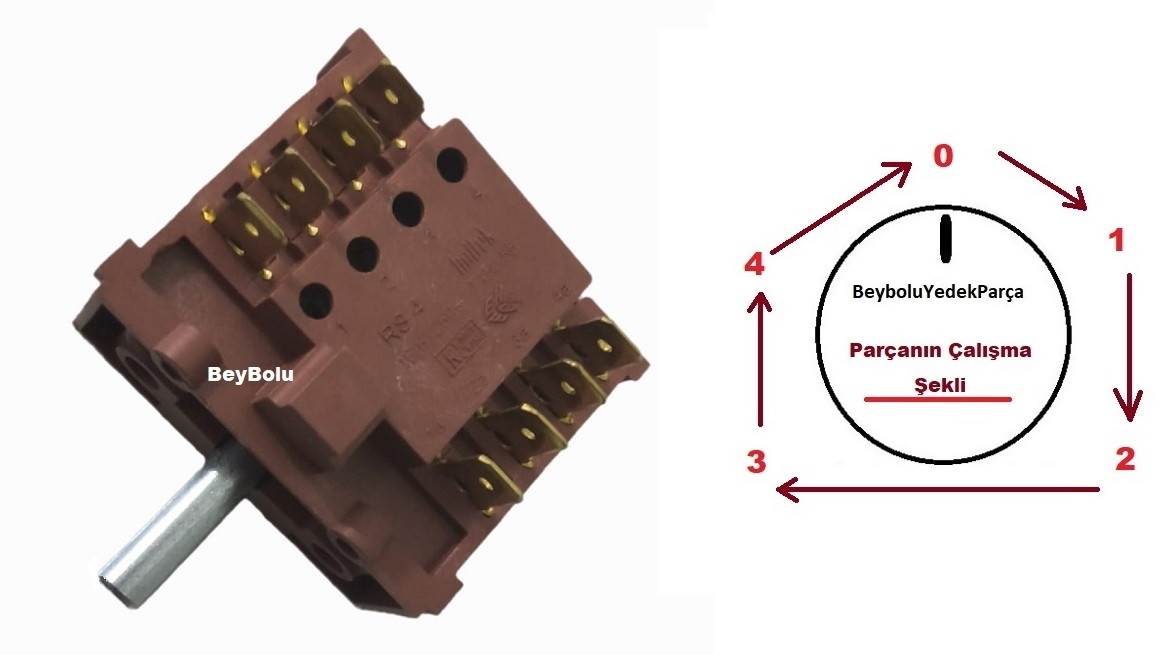 https://www.fullyedekparca.com/Ankastre Metal Mil Komutatör Şalter , Fırın Kademe Anahtarı 4+4 Şartel 4 Konum + off