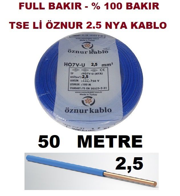 https://www.fullyedekparca.com/50 METRE ÖZNUR 2,5 MM NYA KABLO TSE Lİ ÖZNUR KABLO 100 DE 100 TAM BAKIR