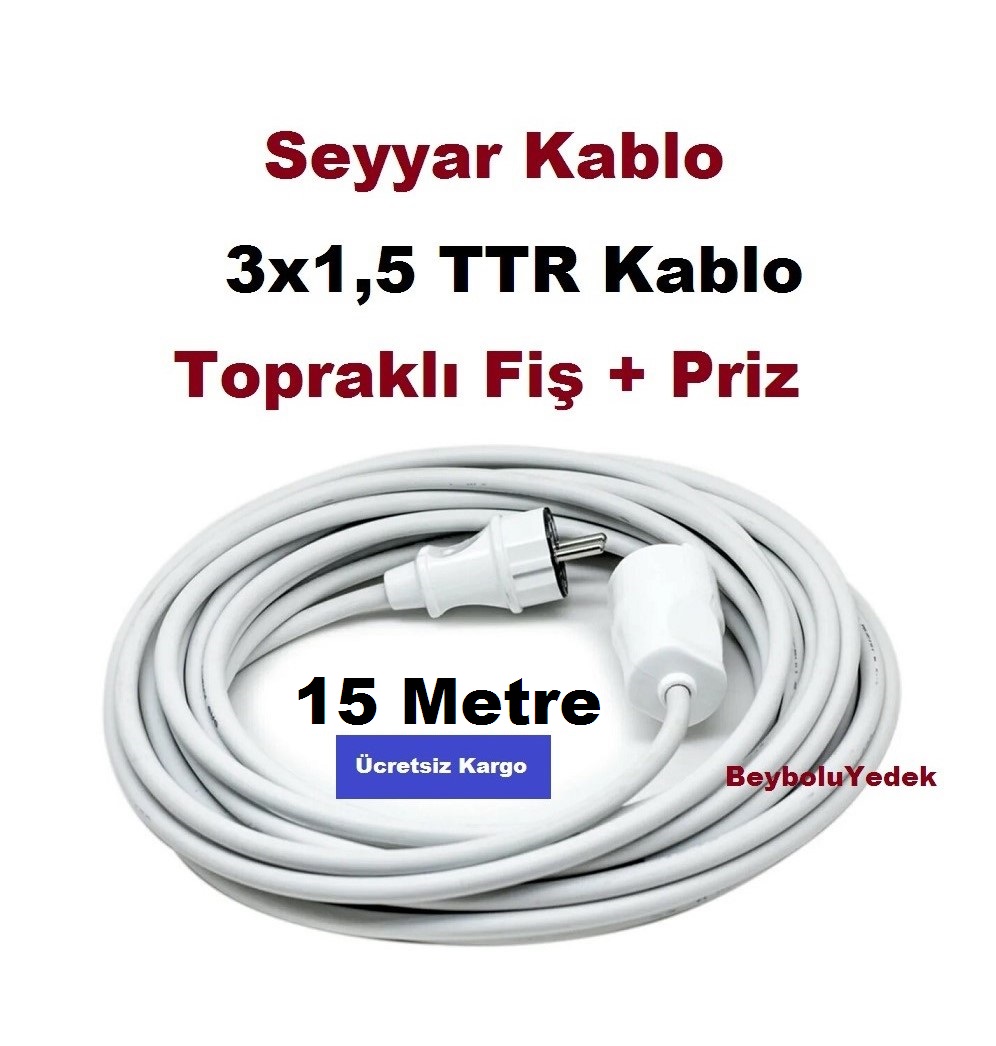https://www.fullyedekparca.com/15 Metre Seyyar Kablo 3X1,5 TTR Kablo 15 Metrelik Uzatma Kablosu