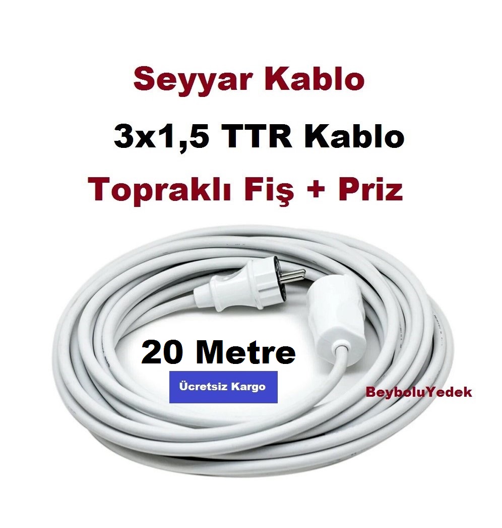 https://www.fullyedekparca.com/20 Metre Seyyar Kablo 3X1,5 TTR Kablo 20 Metrelik Uzatma Kablosu