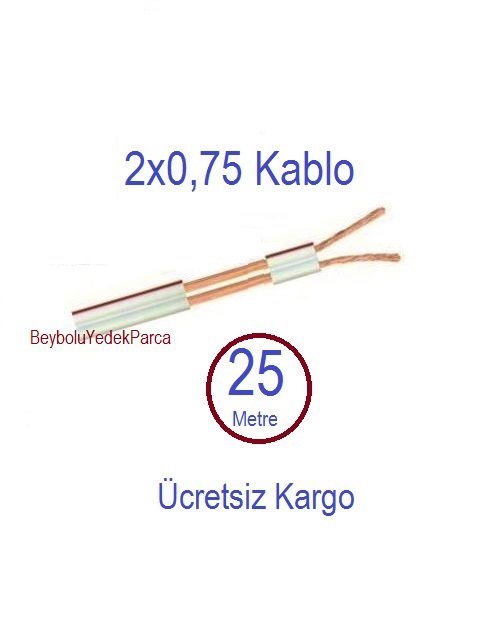 2X0,75 KABLO CCA 25 METRE - ELEKTRİK VE HOPARLÖR KABLOSU BİTİŞİK