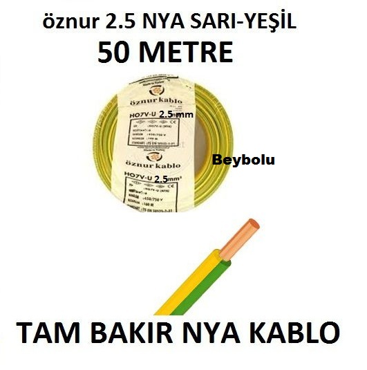 ÖZNUR 2,5 MM NYA KABLO TSE Lİ ÖZNUR KABLO 50 MT Tam Bakır
