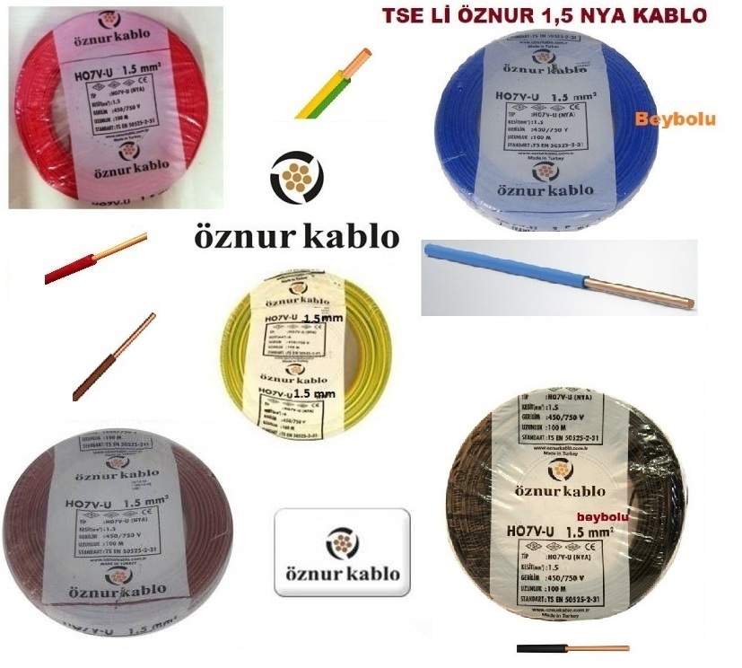 ÖZNUR 1,5 MM NYA KABLO TSE Lİ ÖZNUR Renk ve Boy Seçiniz