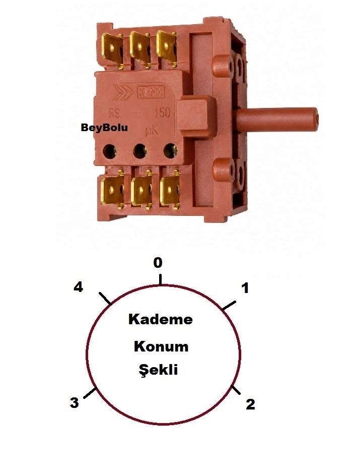Alpina 4 Konum MFA-604M Ankastre Fırın Komütatör Anahtarı Şalteri 3+3