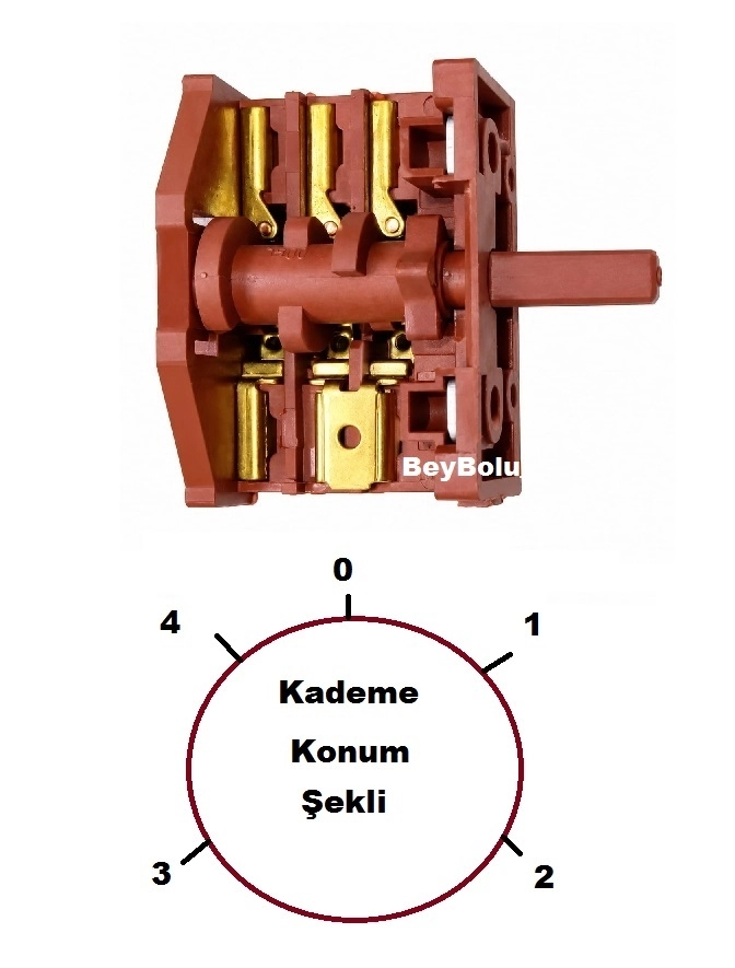 Alveus 4 Proğramlı Ankastre Fırın Komütatör Şalteri 4 Konum Anahtar 3+3
