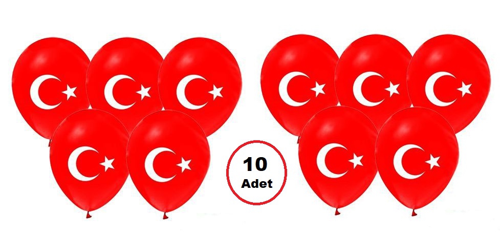 Ay Yıldız Balon 12 iNÇ Türk Bayrak 10 Adet 30 CM lik Parti Süs Tören Kutlama Balon