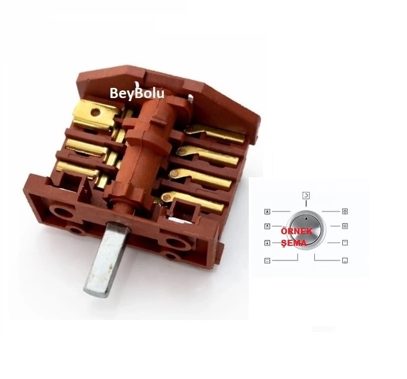 B66-SF2 DDT Model 8 KONUMLU Fırın Anahtarı , Kumtel  0+8 Proğram Fırın Komütatör Şalteri