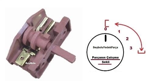 Elektrik Sobası 3 Kademe Kademe Komutatör Anahtarı , 3 Konum 2+2 + Off Şalter