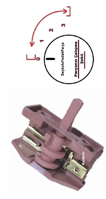 Luxell Mini Fırın 3 Kademe Kademe Komutatör Anahtarı , 3 Konum 2+2 + Off 