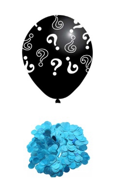 Bebek Cinsiyet Parti Balonu Soru İşareti Baskılı Mavi Konfetili 45 cm