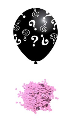 Soru İşareti Baskılı Pembe Konfetili Balon Bebek Cinsiyet Parti Balonu 45 cm