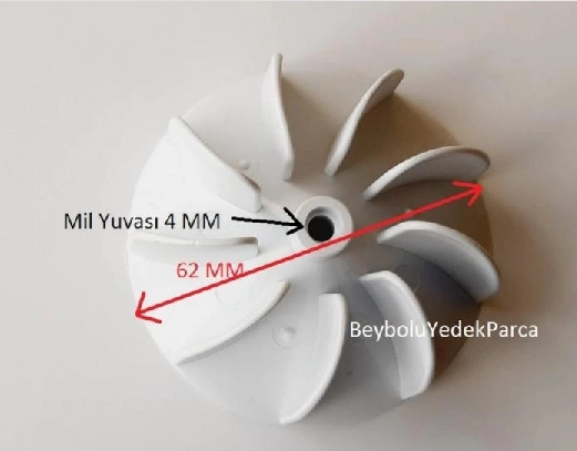 Saç Kurutma Pervanesi 9 Kanat Çap 62 MM Mil Yuvası 4 MM Pervane