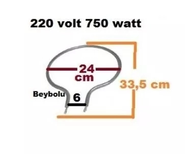 24 cm Davul Fırın Rezistans , 750 WATT REZİSTANSI ÇAP 24 CM AMPUL TİP KALIN REZİSTANS