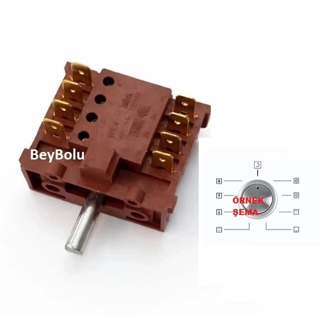 B66-SF2 DDT Model 8 KONUMLU Fırın Anahtarı , Kumtel  0+8 Proğram Fırın Komütatör Şalteri
