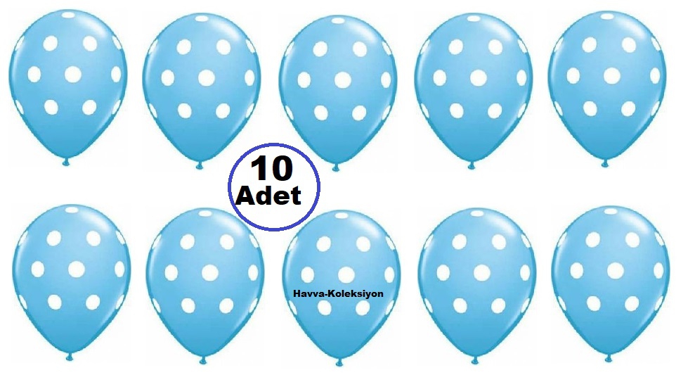 Mavi Beyaz Renk Puantiyeli 12 iNÇ Balon 10 Adet , Boy 30 CM Parti Süs Kutlama
