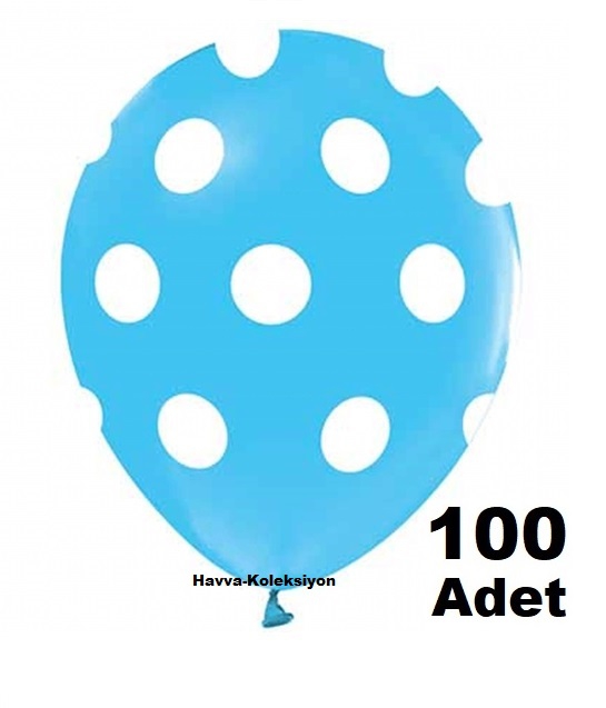 Mavi Beyaz Renk Puantiyeli 100 lü Balon Boy 30 CM  12 iNÇ Parti Süs Kutlama