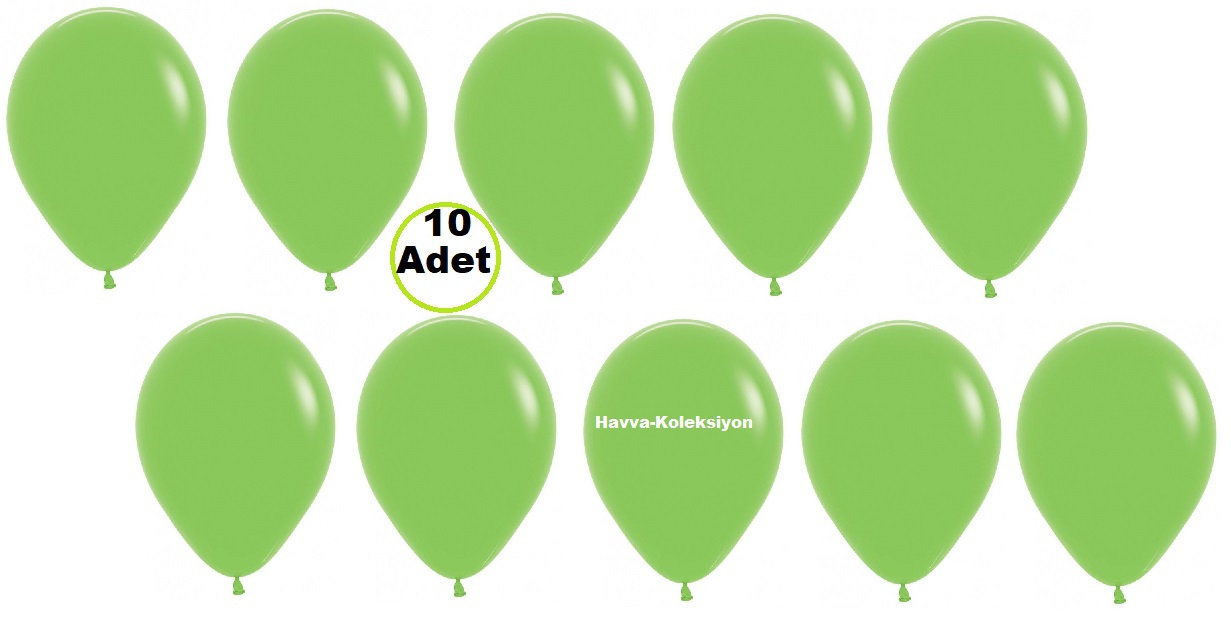 Açık Yeşil Balon 10 iNÇ Pastel Renk 10 lu Boy 28 CM  Parti Süs Kutlama Balon