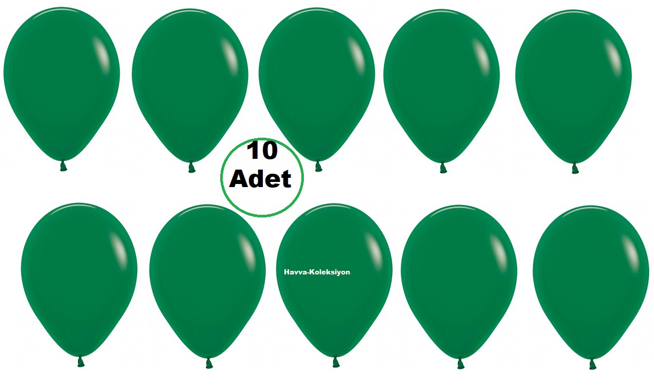 Koyu Yeşil Balon 10 iNÇ Pastel Renk 10 lu, Boy 28 CM Parti Süs Kutlama Balon