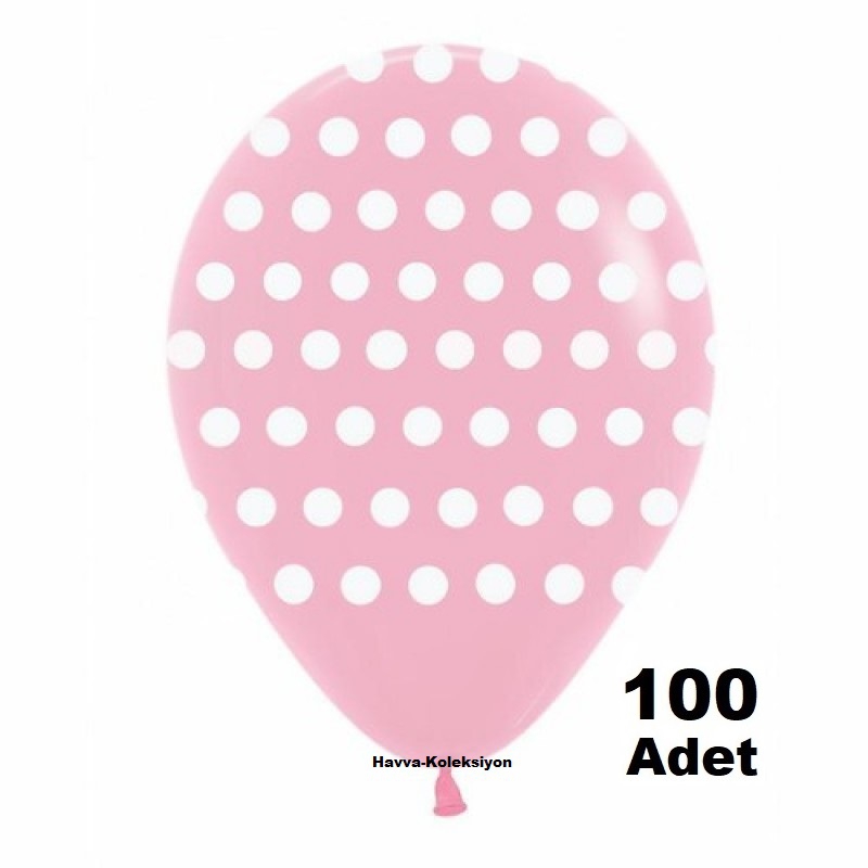 Pembe Beyaz Puantiyeli 12 iNÇ Balon 100 Adet Boy 30 CM  Parti Süs Kutlama