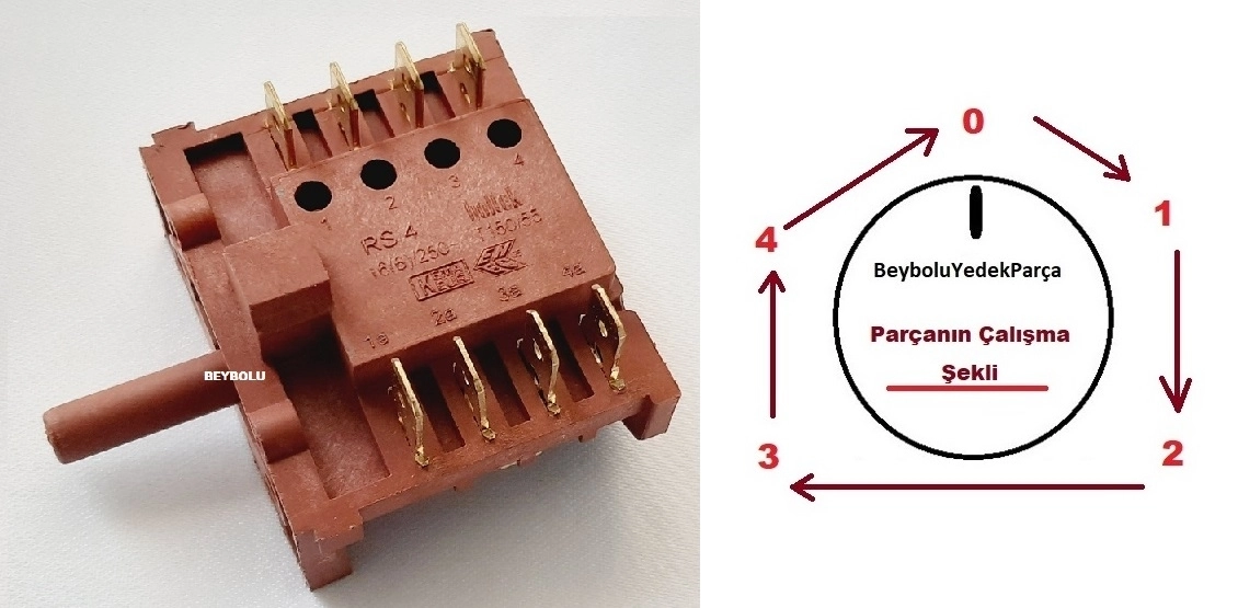 Simfer Uyumlu Fırın 8  uç Simfer  4+4 Şartel  Kademe Şalter Düğmesi