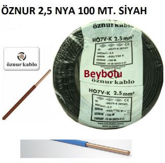 SİYAH 2,5 MM NYA ÖZNUR KABLO TSE Lİ , 100 MT 100 DE 100 TAM BAKIR