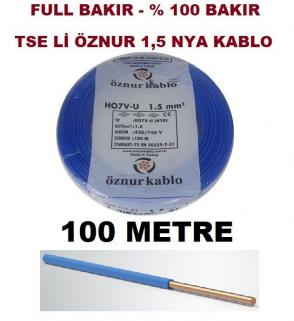 ÖZNUR 1,5 MM NYA KABLO TSE Lİ ÖZNUR KABLO 100 MT 100 DE 100 BAKIR