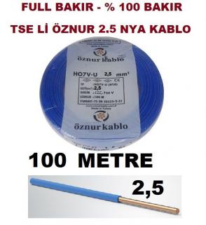 MAVİ 2,5 MM NYA ÖZNUR KABLO TSE Lİ , 100 MT 100 DE 100 TAM BAKIR