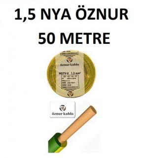 ÖZNUR SARI YEŞİL1,5 MM NYA KABLO TSE Lİ ÖZNUR KABLO 50 MT 100 DE 100 BAKIR 50 METRE