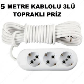 5 METRE ÜÇLÜ PRİZ , 3 LÜ TOPRAKLI GRUP PRİZ 5 METRE KABLOLU TOPRAKLI FİŞLİ KABLOLU