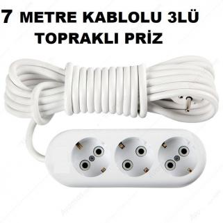 7 METRE ÜÇLÜ PRİZ , 3 LÜ TOPRAKLI GRUP PRİZ 7 MT KABLOLU TOPRAKLI FİŞLİ KABLOLU