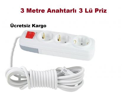 3 Mt. KABLOLU TOPRAKLI Üçlü Priz