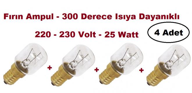 300 derece Fırın Ampül 4 ADET 230 VOLT - E 14 İNCE DUY İÇİN