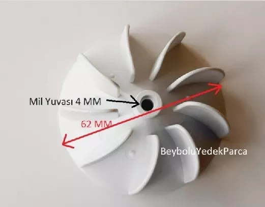 9 KANAT SAÇ KURUTMA MAKİNESİ PERVANE , ÇAP 62 MM , MİL YUVASI 4