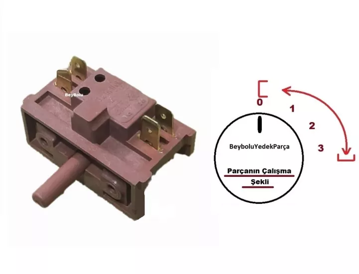 KF-6125 Kumtel Fırın Uyumlu Şalter , 6125 Komutatör Anahtarı , 3 Konum + Off (0)