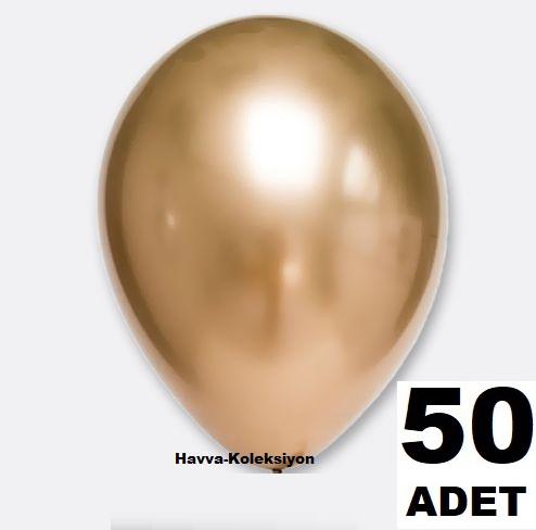 50 Adet Altın Renk Gold Krom Balon