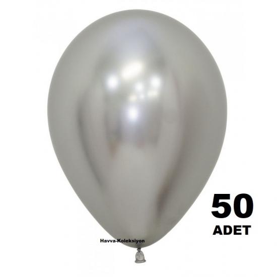 50 Adet Krom Balon Gümüş Çelik Renk