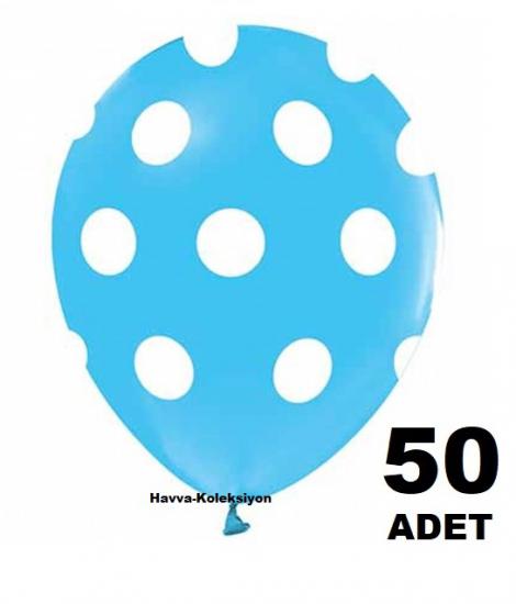 Mavi Beyaz Renk Puantiyeli Balon 50 Adet