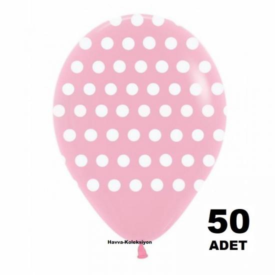 Pembe Beyaz Puantiyeli 12 iNÇ Balon 50 Adet