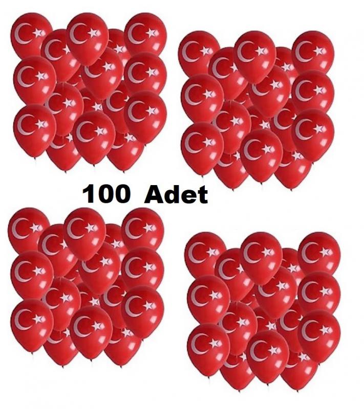 100 lü Ay Yıldız Balon  Türk Bayraklı 12 iNÇ Boy 30 CM Tören Kutlama Parti Balon